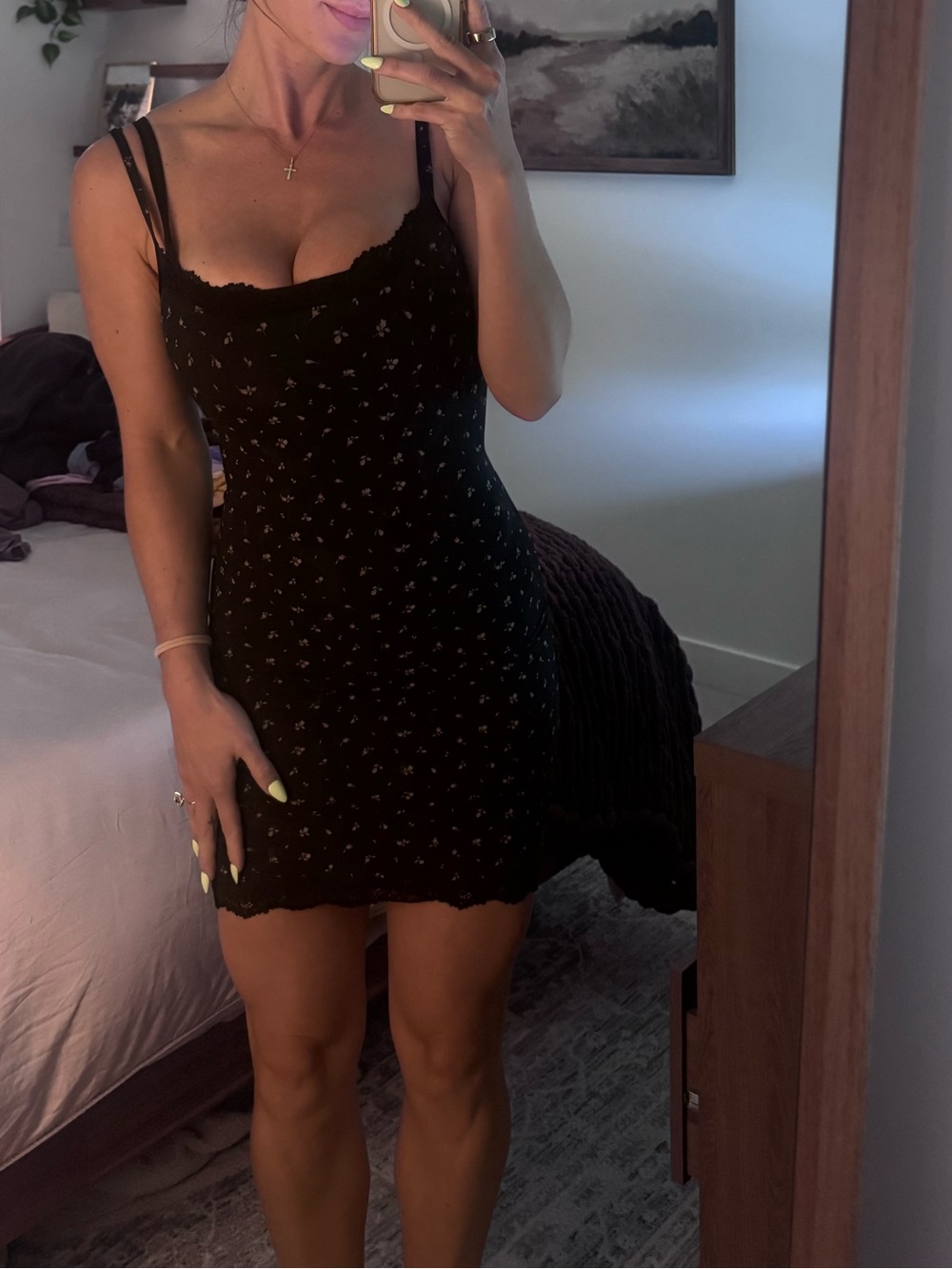 SKIMS Black Floral Midi Dress